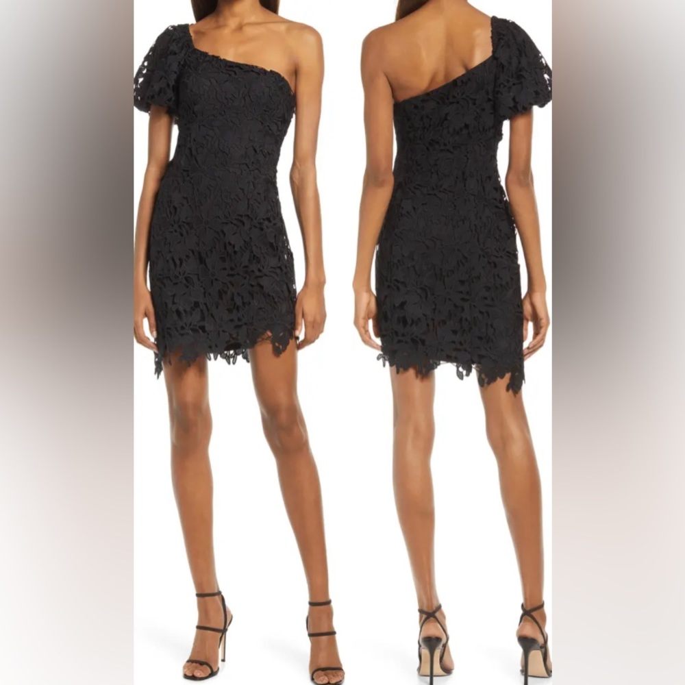 FLORET STUDIOS Lace One-Shoulder Party Minidress